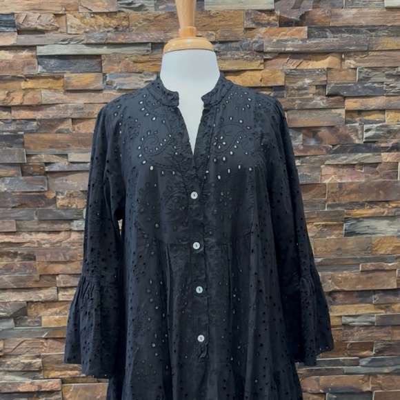 Black Eyelet Maxi Dress Unlined Made in Italy - Picture 5 of 9